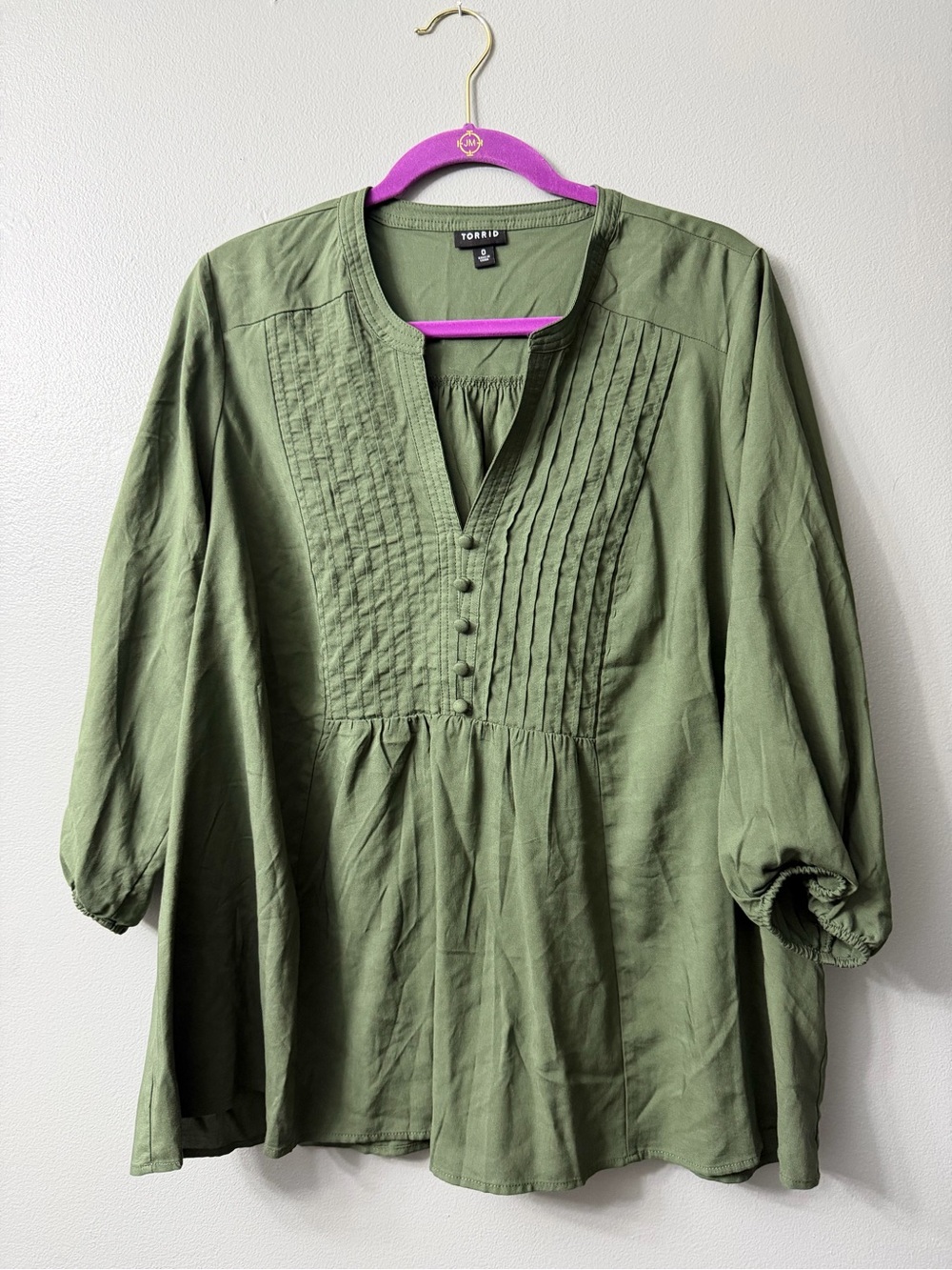 torrid olive green pintuck peasant boho top size 0x